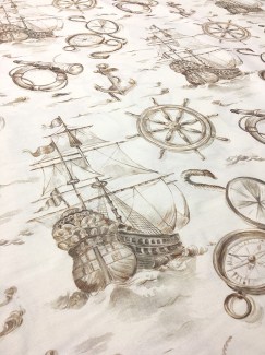 Детская бежевая ткань с кораблями Maritim beige