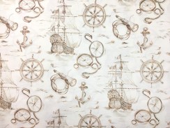 Детская бежевая ткань с кораблями Maritim beige